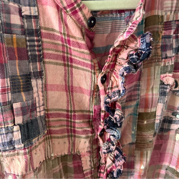 NWT Magnolia Pearl Mads Top Plaid Bleach Patchwork Free People - Picture 11 of 14